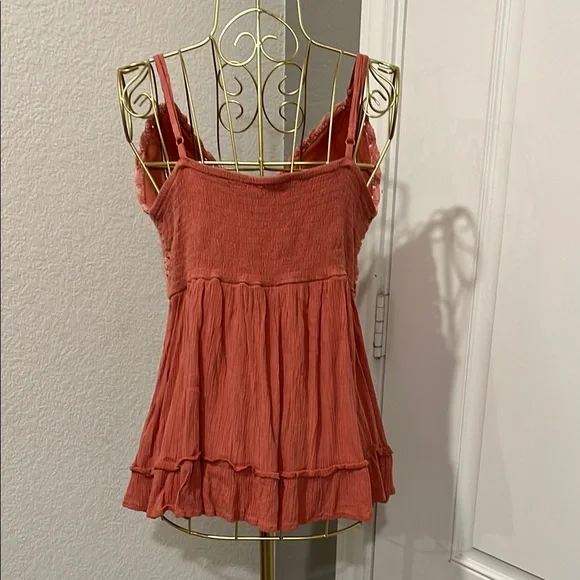 Blush Pink Crochet Top Smocked Ruffled Camisole - Picture 3 of 3